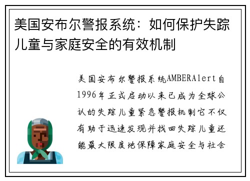 美国安布尔警报系统：如何保护失踪儿童与家庭安全的有效机制